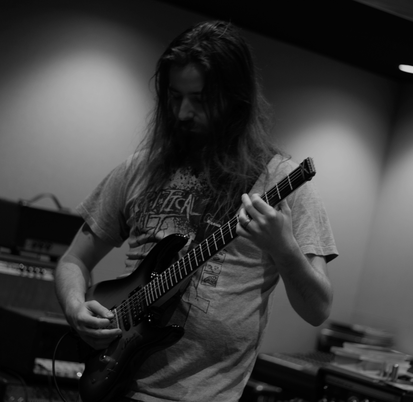 Guitar teacher Miko recording in Atomic Garden Studios in 2020.